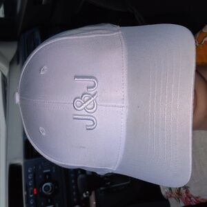 J&J White Embroidered Logo Strapback Hat Cap